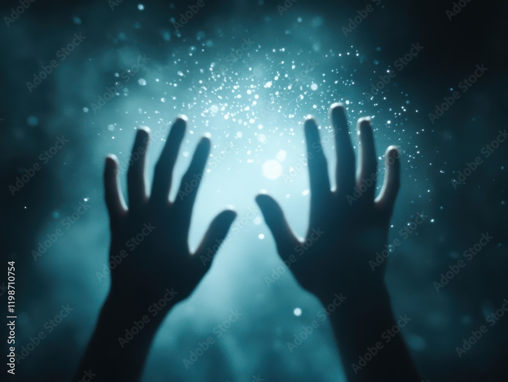 hands reaching for hope and light in a dark, mysterious atmosphere hands reaching for hope and light in a dark, mysterious atmosphere