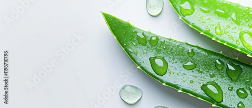 fresh aloe vera leaves with water drops on a white background