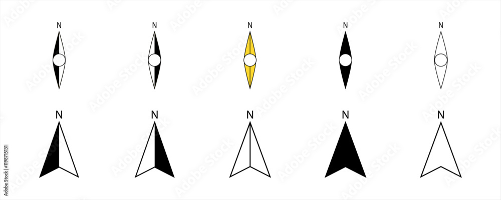 arrows north direction arrow icon or map N sign navigation GPS symbol stock illustration. compass icon element, used for App, Web, Print
