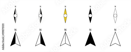 arrows north direction arrow icon or map N sign navigation GPS symbol stock illustration. compass icon element, used for App, Web, Print
