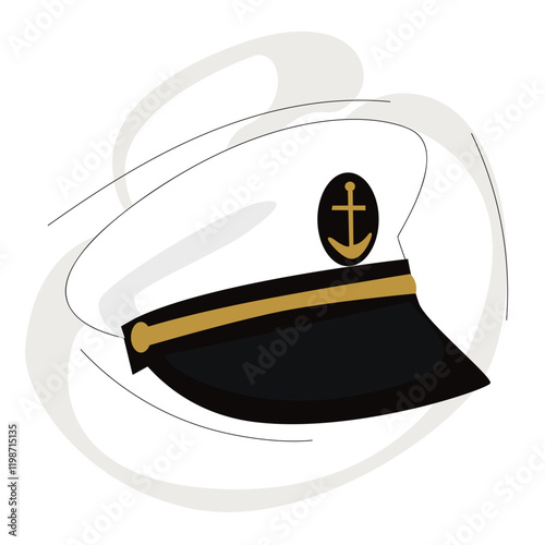 White captain cap with golden badge - anchor.