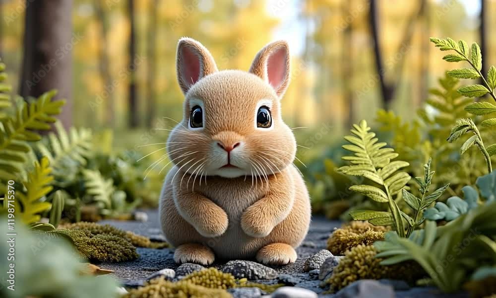 Adorable Bunny Rabbit in Autumn Forest Nature Scene