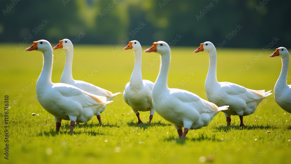 Geese Grazing in the Field Geese Grazing in the Field