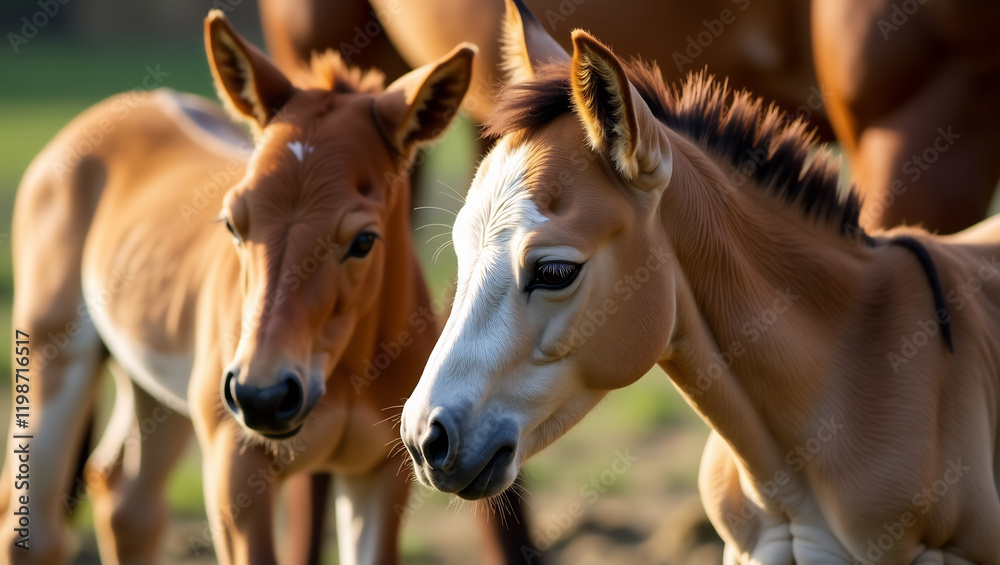 Fototapeta premium Foals Enjoying Mother's Milk