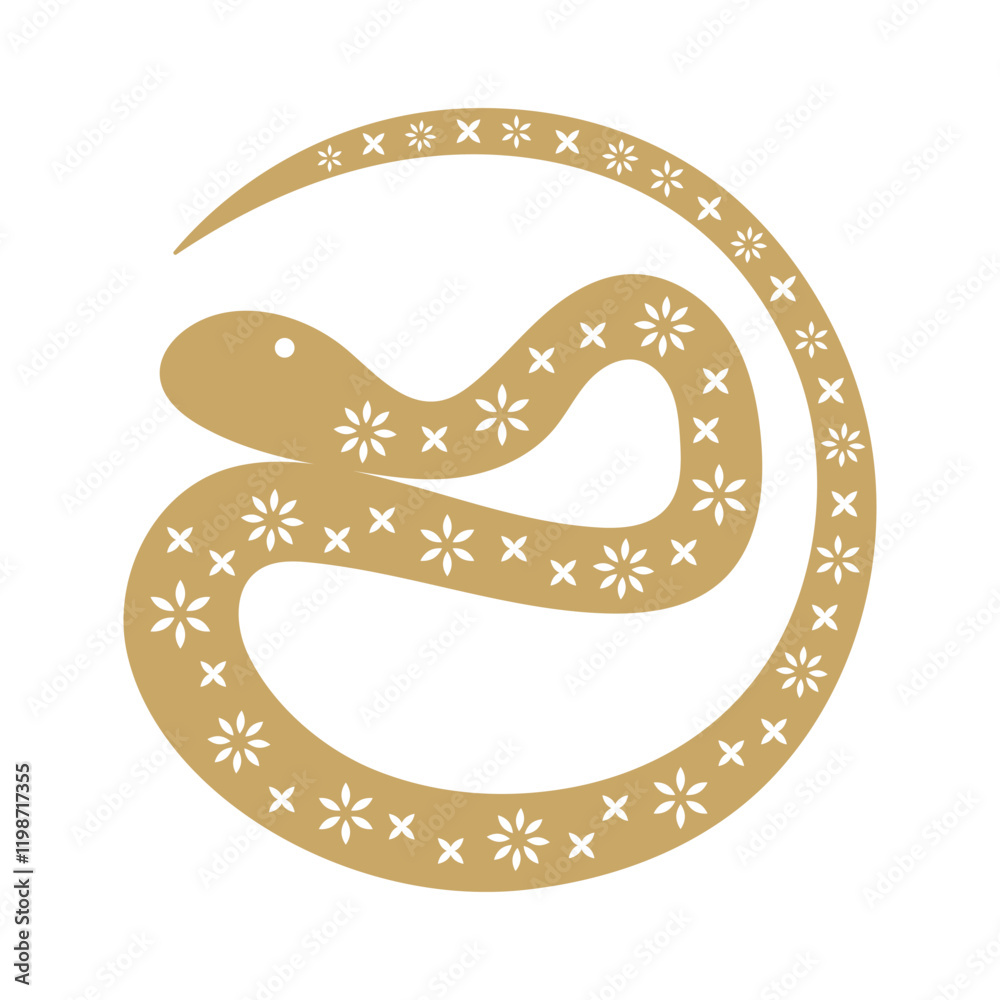 Fototapeta premium Gold snake in the shape of a circle. Vector illustration.
