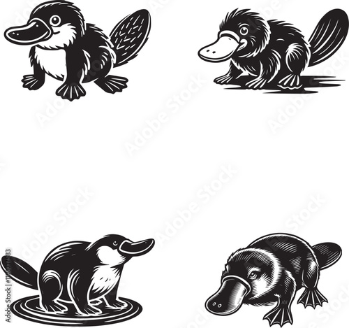 Platypus Silhouette Illustrations - Set of Unique Designs photo