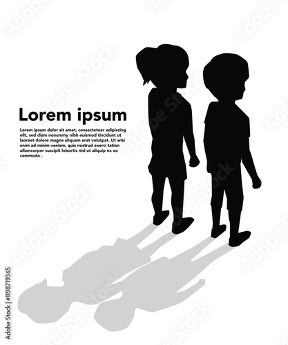 A boy and a girl playing together silhouette stock illustration.