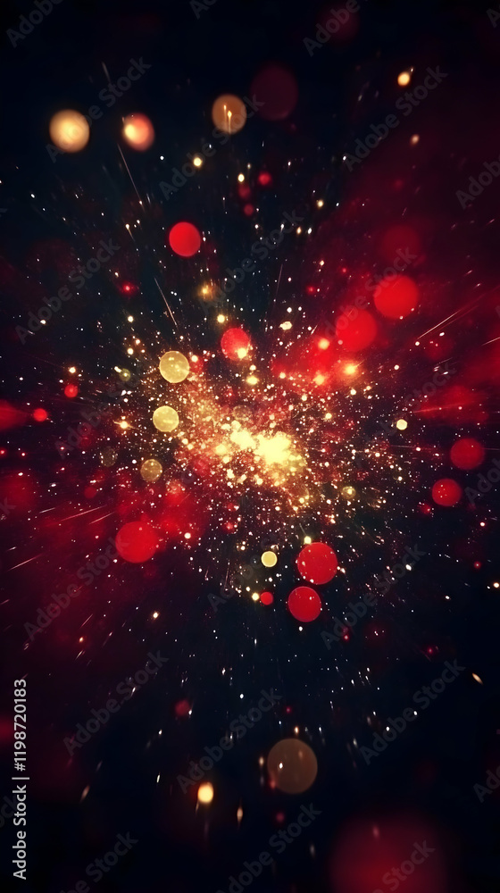 Fototapeta premium Abstract Background Explodes with Red and Gold Light Streaks and Bokeh Dynamically