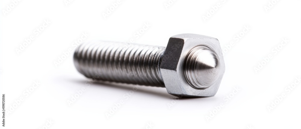 close-up of a single metal bolt on a white background close-up of a single metal bolt on a white background