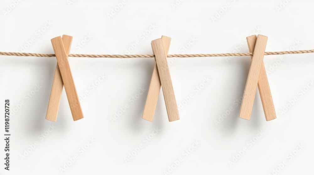 three wooden clothespins hanging on a string three wooden clothespins hanging on a string