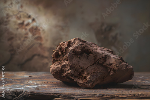 Solitary Clay Lump on Wooden Table: A Metaphor for Untapped Potential and Creativity photo