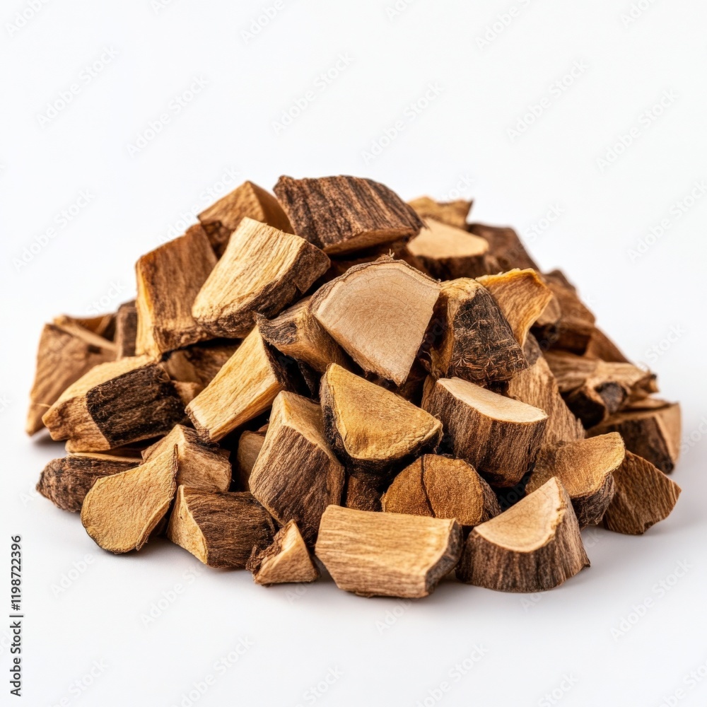 pile of dried herb root chips for medicinal or culinary use pile of dried herb root chips for medicinal or culinary use