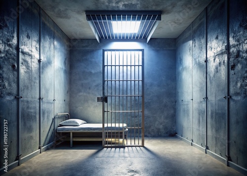 Prison Cell Back View, Solitary Confinement, Bars, Despair, Captive,  Grimy Walls,  Inner Turmoil,  Justice System, Incarceration