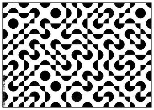 Black And White Geometric Pattern with Abstract Circular Shapes and Lines