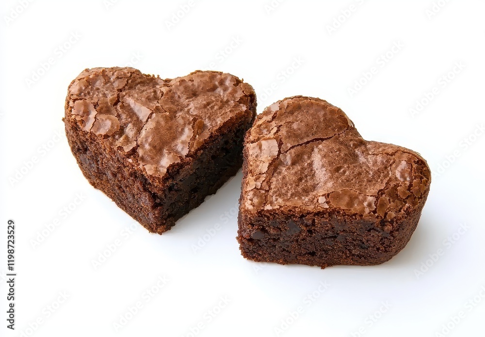 Delicious Heart-Shaped Brownies on a Clean White Background for Valentine's Day or Desserts Delicious Heart-Shaped Brownies on a Clean White Background for Valentine's Day or Desserts