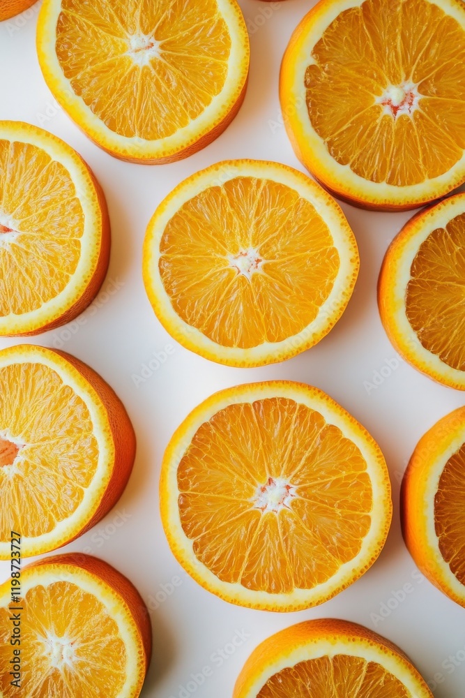 A close up of an orange with the inside of the fruit visible. The oranges are arranged in a row, with the top of the fruit showing A close up of an orange with the inside of the fruit visible. The oranges are arranged in a row, with the top of the fruit showing