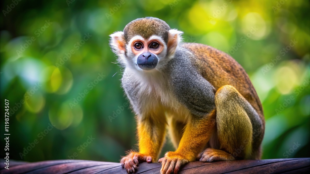 Fototapeta premium Squirrel Monkey Full Body, High-Resolution PNG, Bright Colors, Sharp Detail, Isolated Background