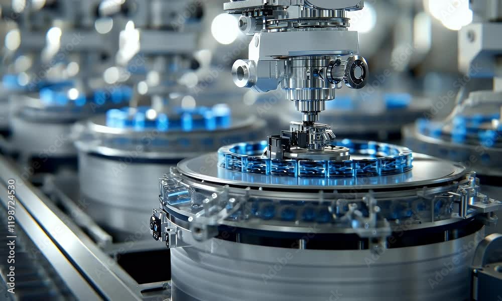 Automated factory robotic arm assembling parts Automated factory robotic arm assembling parts