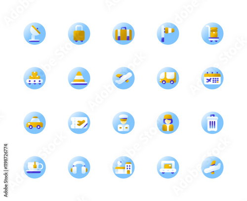 Airport and Flight Icon Theme with Gradient Style. 