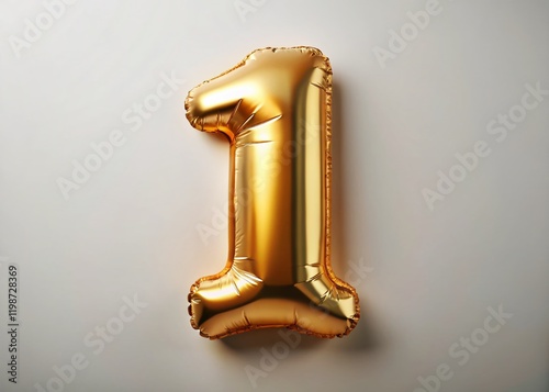 Shimmering Champagne Gold Metallic Balloon Number One - 3D Render photo
