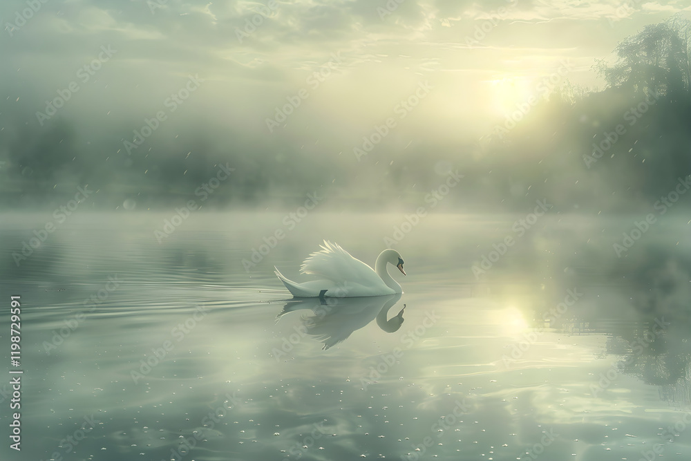 Graceful Swan on a Serene Lake under the Dawn Sky: A Symphony in Monochrome Graceful Swan on a Serene Lake under the Dawn Sky: A Symphony in Monochrome