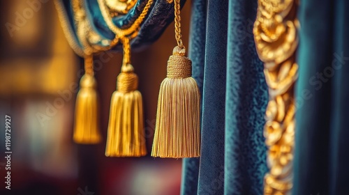 Wallpaper Mural Elegant Gold Tassels on Velvet Drapes Torontodigital.ca