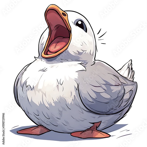 Adorable Cartoon Duckling with Open Mouth, Squawking Joyfully. photo