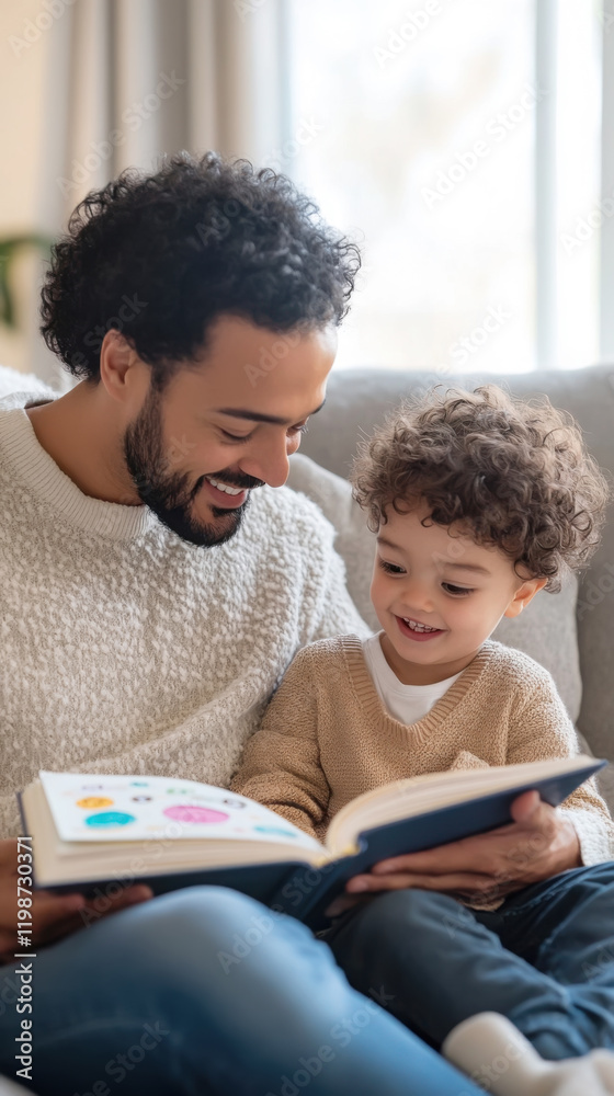 Obraz premium Parent reading children's book: joyful learning and bonding experience at home