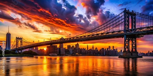 Silhouette NYC Skyline: East River, Triborough Bridge, Roosevelt Island photo