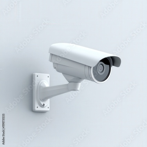 white security camera mounted on a wall photo