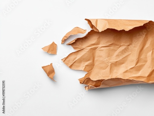 torn brown paper bag on white background
