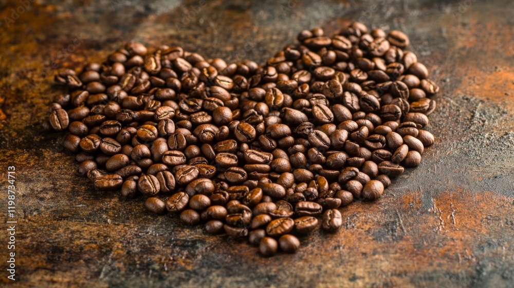 Coffee Beans Arranged in a Heart Shape on a Rustic Surface Coffee Beans Arranged in a Heart Shape on a Rustic Surface