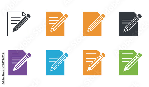 Paper And Pencil Cartoon Icon Set Vibrant Collection for Enthusiasts and Designers