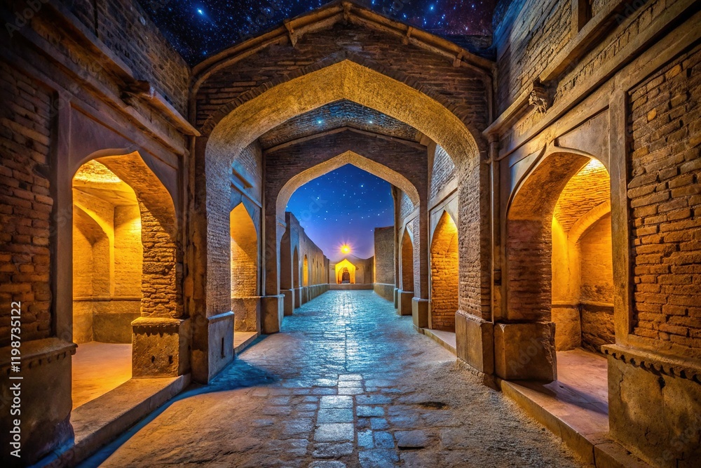 Obraz premium Night Photography: Derawar Fort Living Quarters, Bahawalpur, Pakistan - Historical Architecture