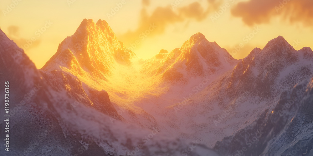Naklejka premium Abstract Golden Hour Glow Over Snow-Capped Peaks