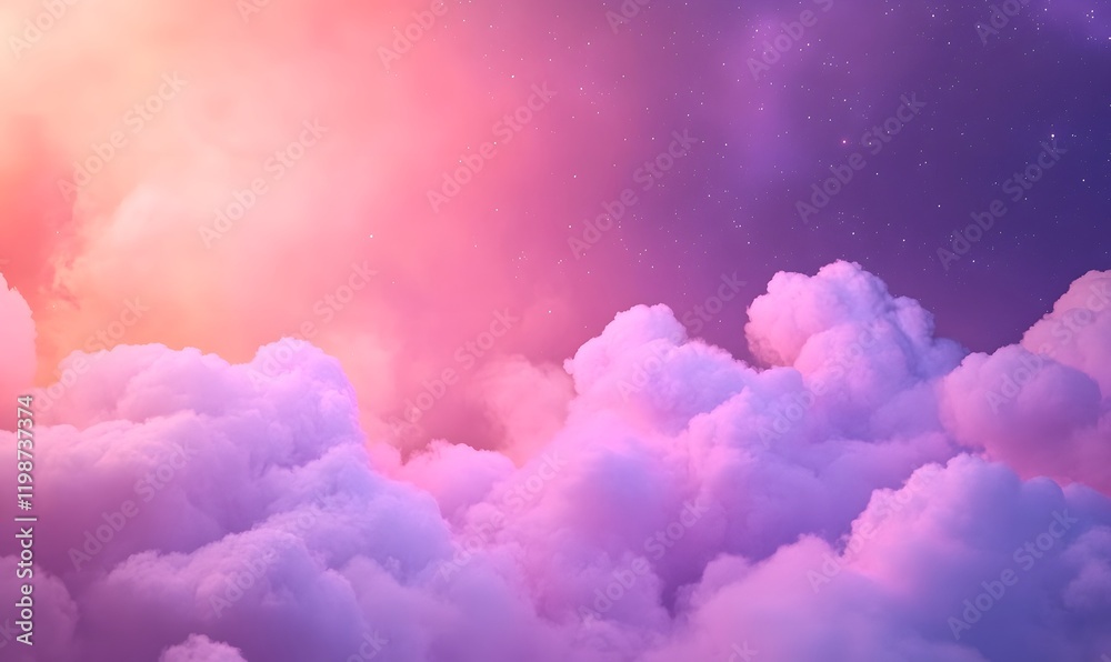 Fototapeta premium Dreamy Night Sky with Vibrant Pink Clouds Illuminated by Twinkling Stars, Generative AI