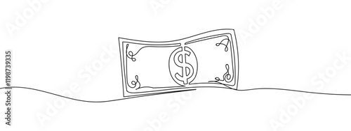 The banknote has a US dollar symbol in the middle line art vector business illustration with transparent background editable stroke.