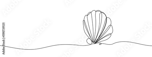 Whole Scallops line art vector illustration with transparent background editable stroke.