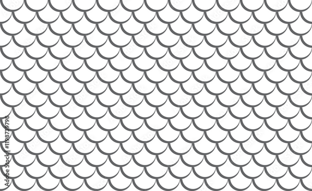Seamless fish scale pattern. Mermaid tail pattern. Monochrome fish scale on transparent background. Dragon, snake scales. 