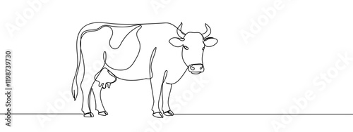 Full-length dairy cow for the agricultural industry line art vector illustration with transparent background editable stroke.