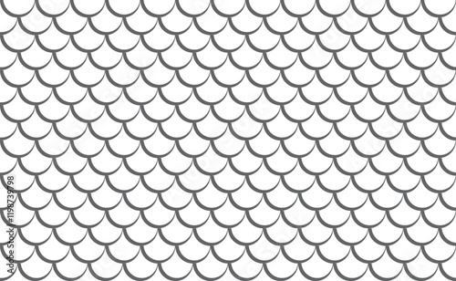 Seamless fish scale pattern. Mermaid tail pattern. Monochrome fish scale on transparent background. Dragon, snake scales. 