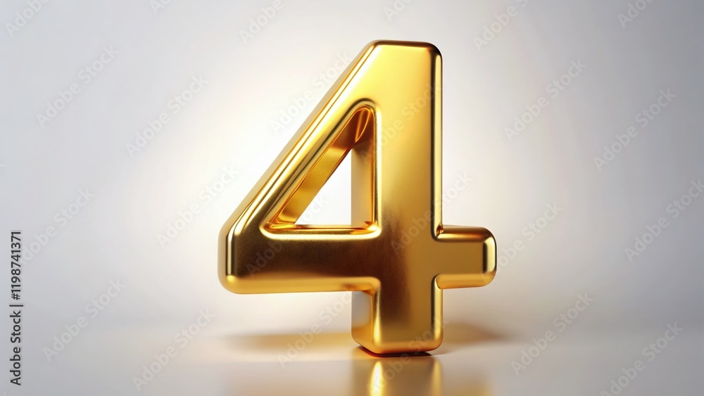 Obraz premium Sparkling Gold Number Four, White Background, High-Resolution Stock Photo