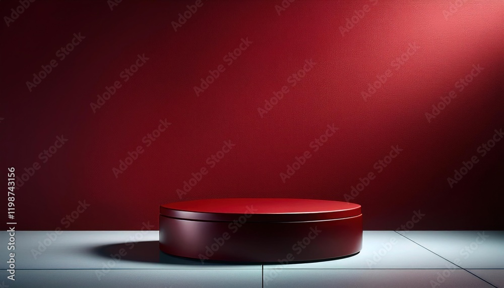 Dark Red Glossy Podium with Ample Copyspace on Clean Wall Dark Red Glossy Podium with Ample Copyspace on Clean Wall