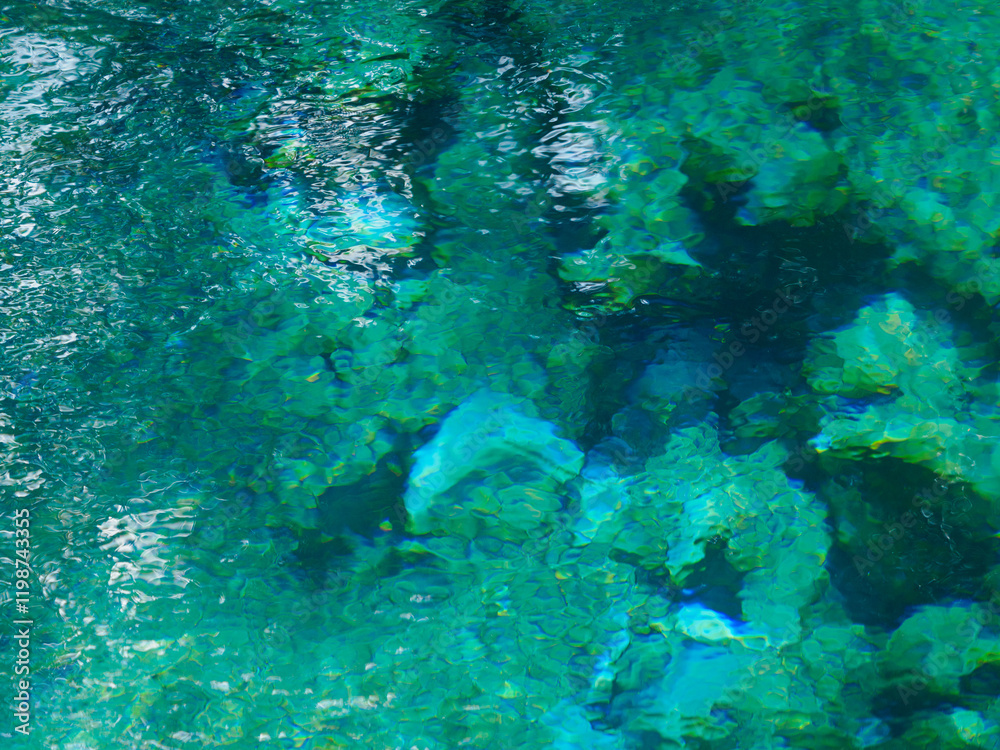 Water springing from the emerald green ground