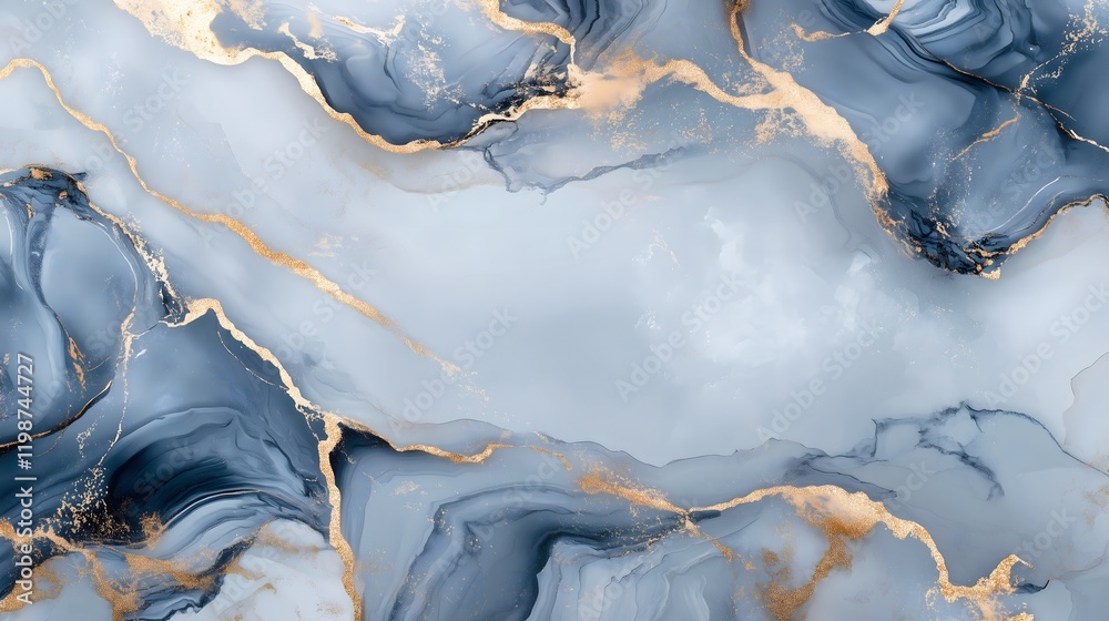 Naklejka premium Abstract Blue and Gold Marble Pattern with Fluid Design Ideal for Backgrounds and Textures