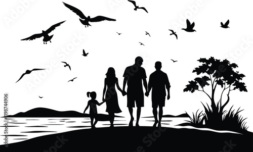 A silhouette of a romantic Family vector