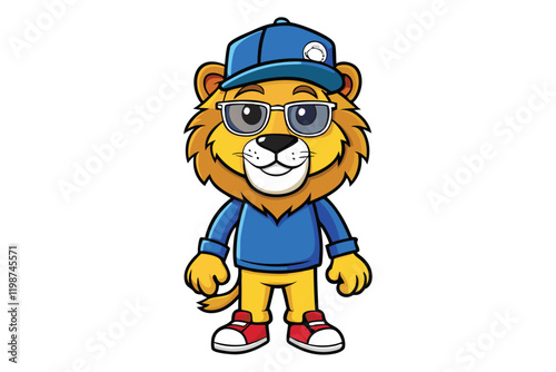 A lion wearing a baseball cap and wearing sunglass vector art illustration.eps