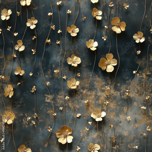 Seamless beautiful simple little golden flowers pattern