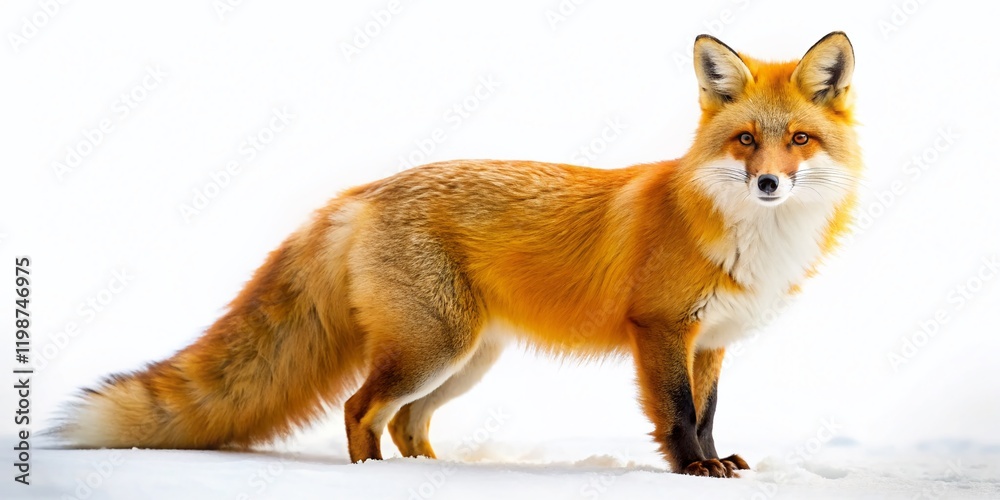 Obraz premium Stunning Orange Fox Isolated on White, Wildlife Photography, Animal Portrait