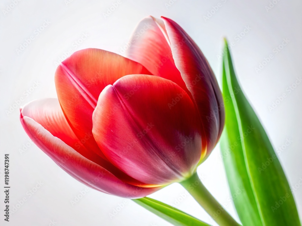 Fototapeta premium Stunning Red Tulip Long Exposure, White Background - Vibrant Spring Flower Photography